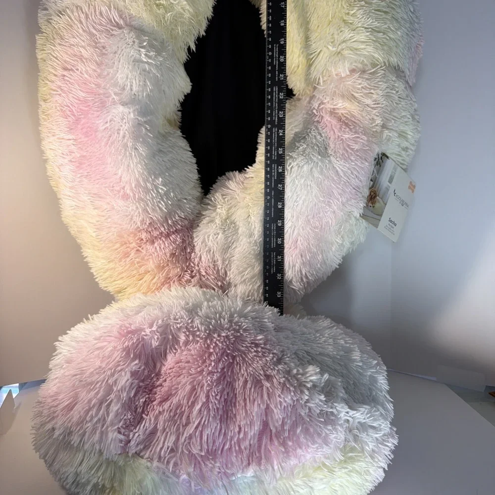 Dog Bed Pet Dog Cat Plush Warm Soft Calming Bed Thick Fluffy Rainbow Donut